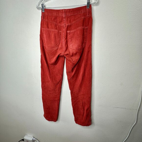 AMO The Chloe Rust Red Corduroy Straight Leg Crop Pant Trousers Washed Red 26 - Picture 6 of 14